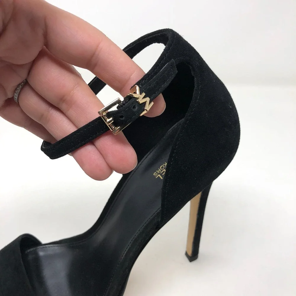 Michael Kors Platform Sandals Womens 10 Black Suede Ankle Strap Stiletto‎ SG22F